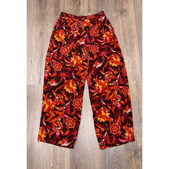 Diane Von Furstenberg Silk Pants Medium Wide Leg Floral Pockets Retro Vintage - Picture 1 of 10
